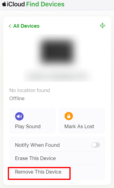 Screenshot of removing device