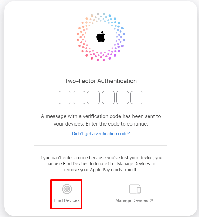 Screenshot of Find My iPhone access