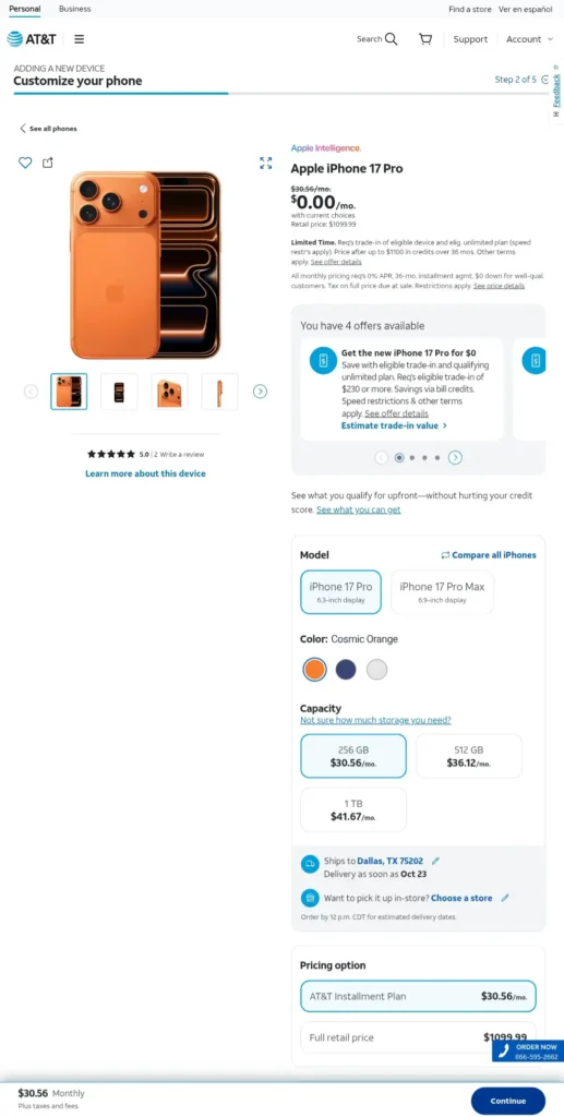 iPhone 17 Pro Carrier deal