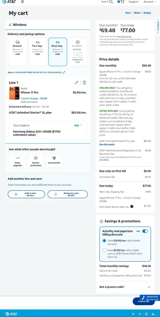 iPhone 17 pro carrier deal details
